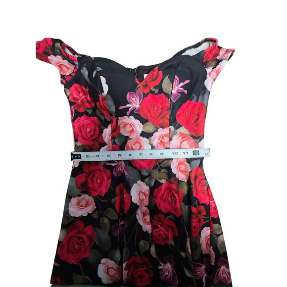 High Low Floral Dress Women's Size 2 Pink Red Black Roses Coquette WhimsyGoth - Picture 8 of 12